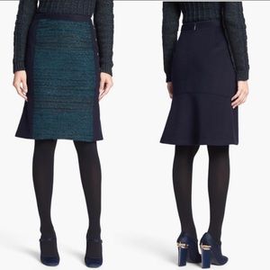 Tory Burch Keegan Navy & Green Wool Pencil Skirt XS